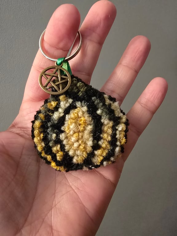 Autumn handmade pumpkin punch needle keyring bag accessory 