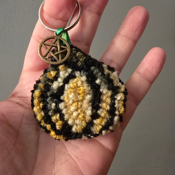 Autumn handmade pumpkin punch needle keyring bag accessory 