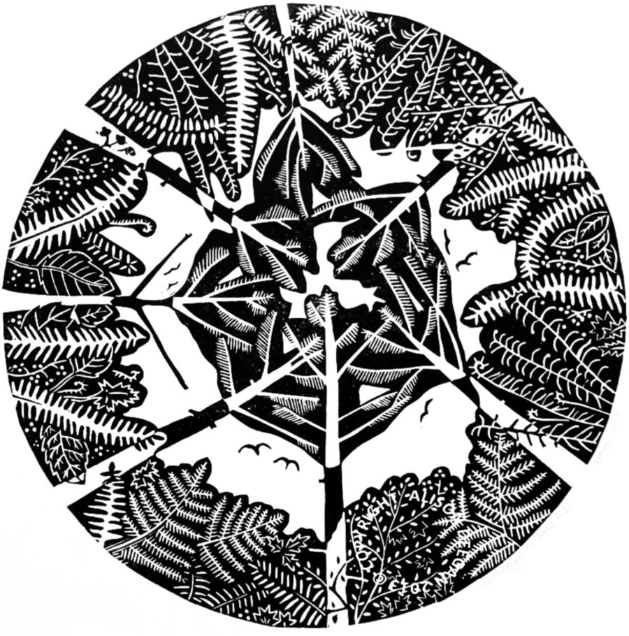 ORIGINAL lino print - 'Up through the trees' 