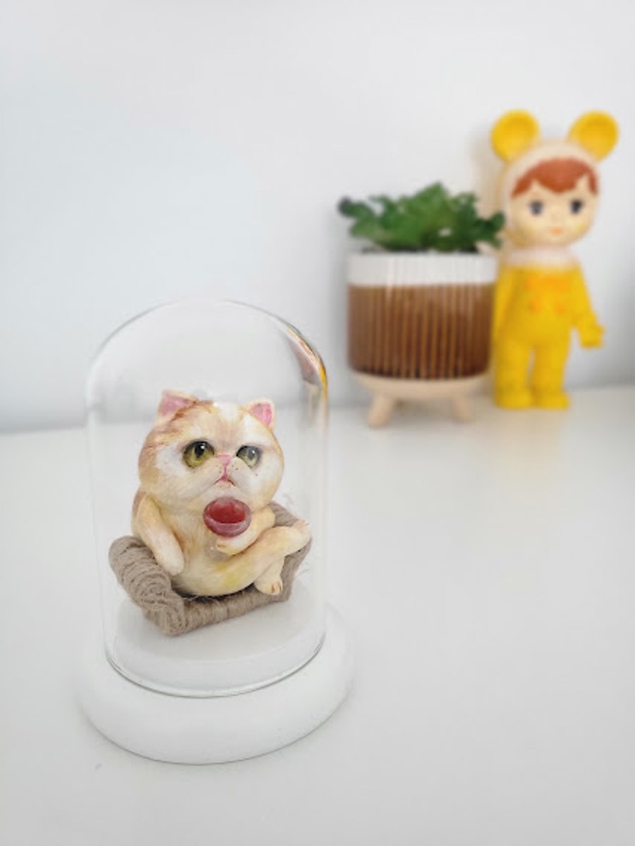 Handmade Polymer Clay Cat Sculpture - The Sommelier's Pause