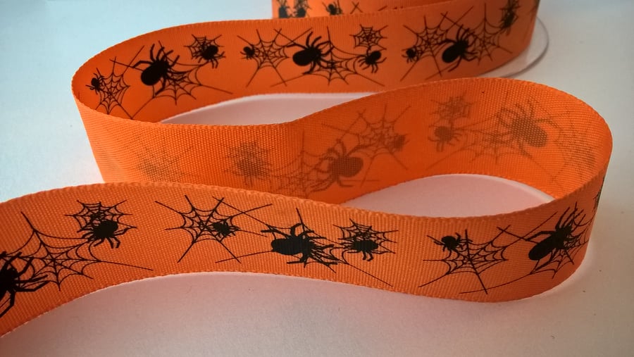 Orange Spider web Halloween ribbon 