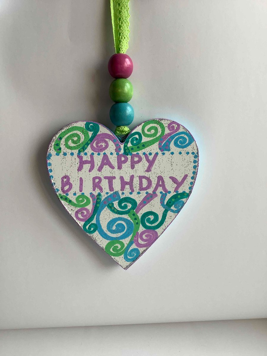 Pretty happy birthday wooden heart