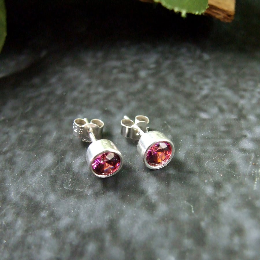 Stud Earrings, Pink Topaz and Sterling Silver 5mm Studs
