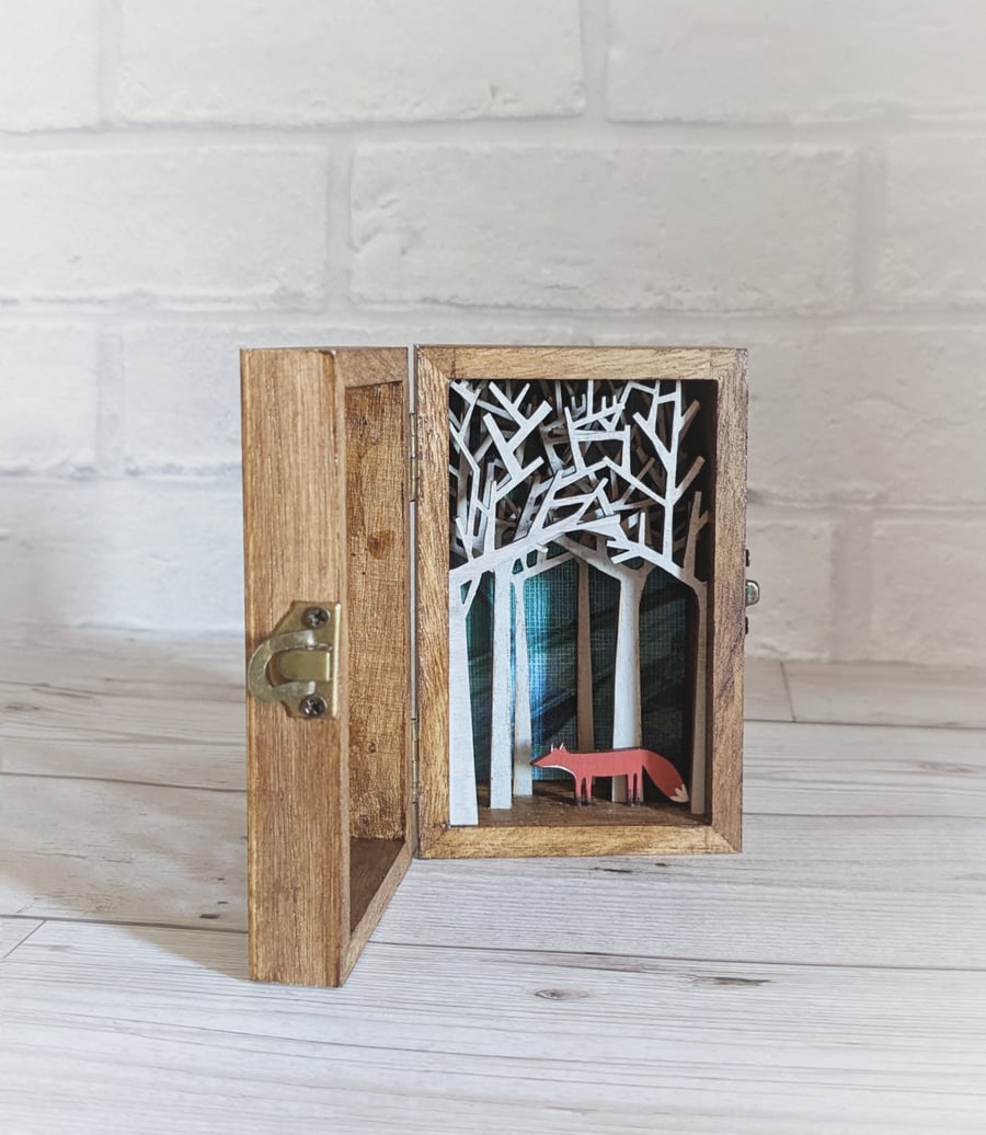Fox in the Forest Box Diorama in a Box, Enchanted Forest Woodland Scene