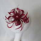 Burgundy Wine and Creamy Ivory Feather and Sinamay Fascinator 