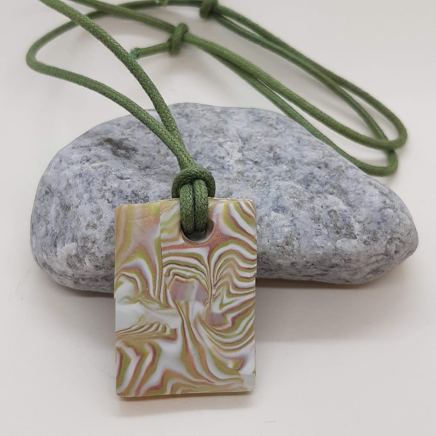 Rectangular pendant in pastel swirl polymer clay