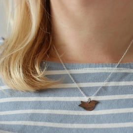 Copper Christmas Robin Bird Pendant, Handmade Gift For Her