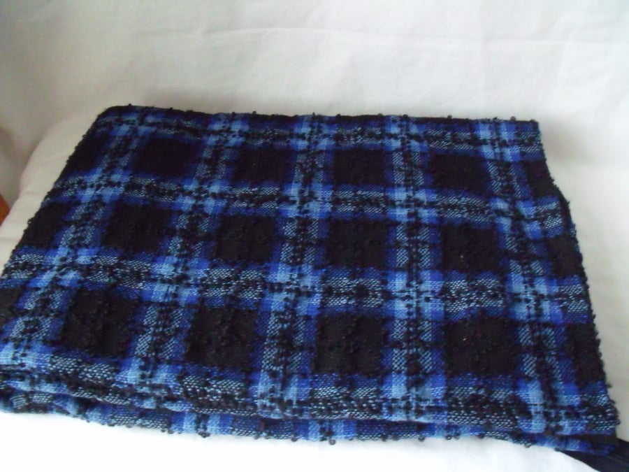 tartan skirt length of fabric and zip in blue and black, 39 x 59 inches