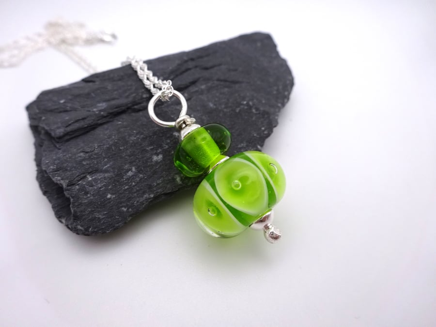 green bubbles lampwork glass pendant necklace