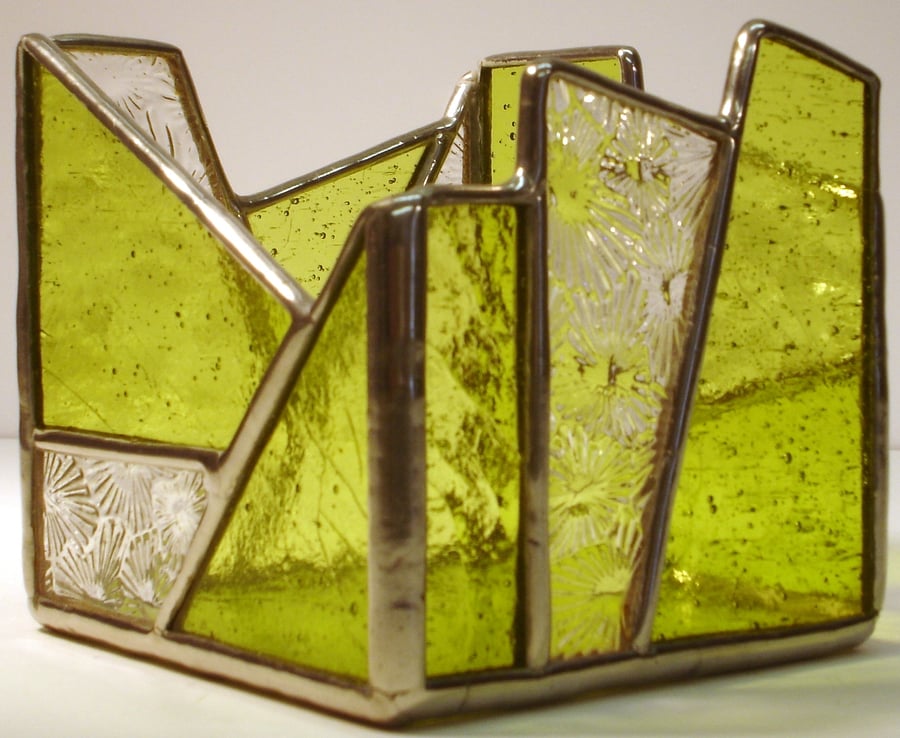 STAINED GLASS TEA LIGHT CANDLE HOLDER