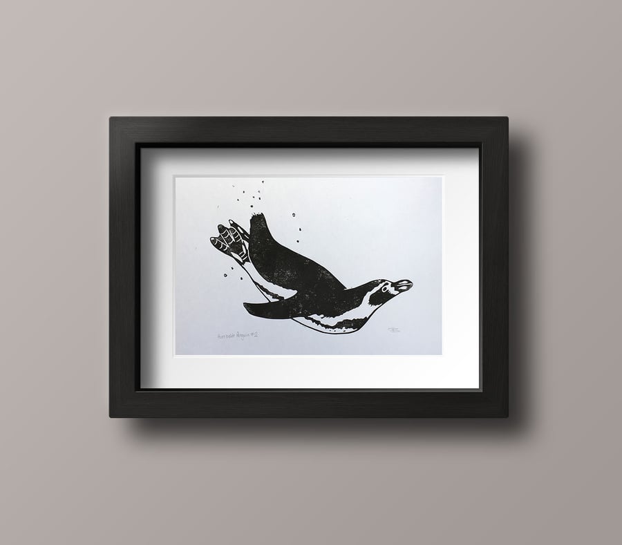 Original Humboldt penguin 2 lino print (unframed)