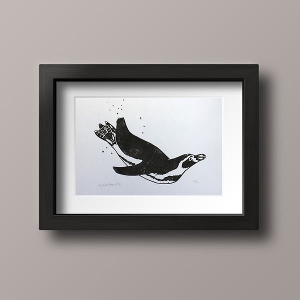 Original Humboldt penguin 2 lino print (unframed)