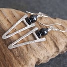 Silver Arrowhead Dangle Earrings with Hematite Beads