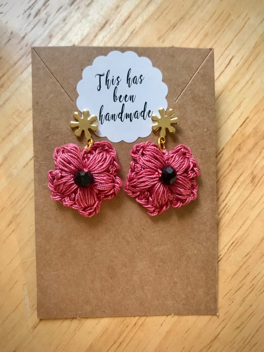 Golden Pink Flower earrings