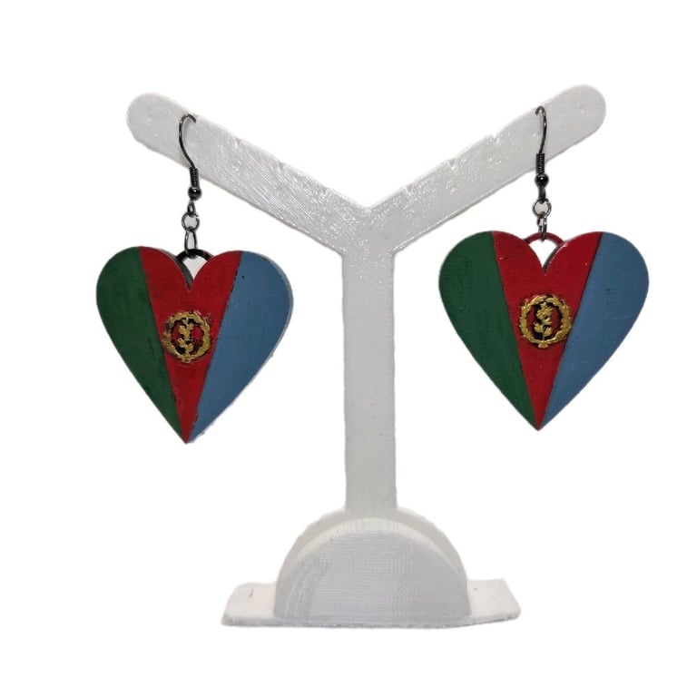 Eritrean flag earrings, love Eritrea,  loveheart jewellery, african queen, 