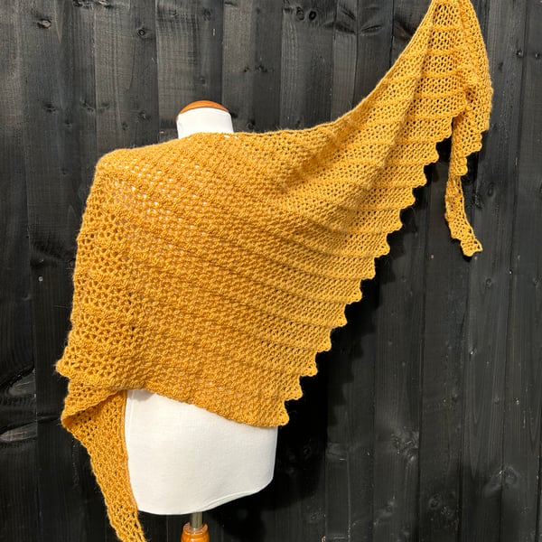 Egg yolk yellow merino wool asymmetrical oversized scarf wrap shawl 