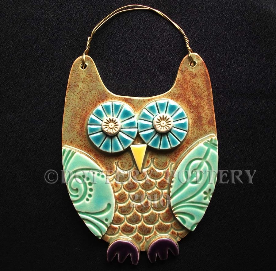Brown Owl ceramic hanging decoration 