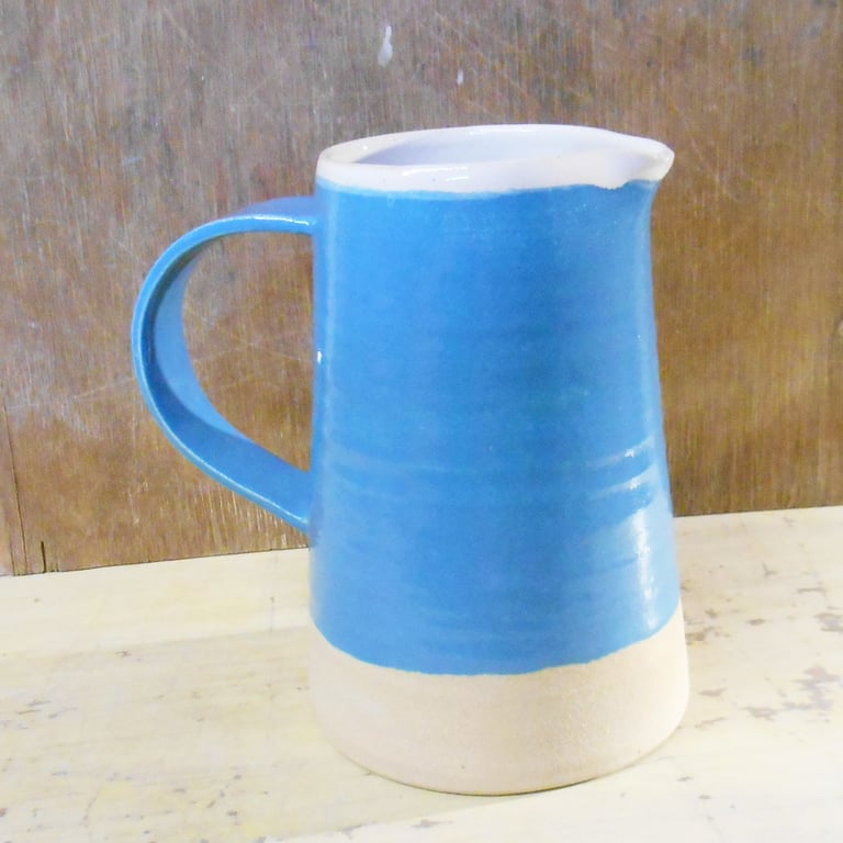 Jug, Tapered Wheel thrown Neon Blue Ceramic.