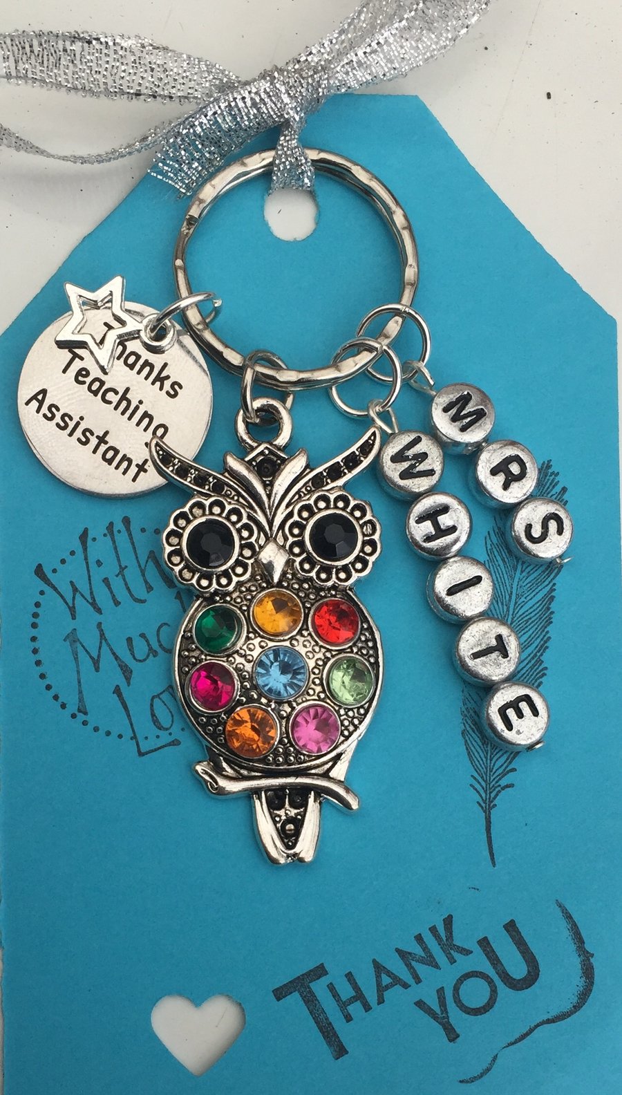 Personalised Thanks Teaching Assistant Owl Keyring Keychain 