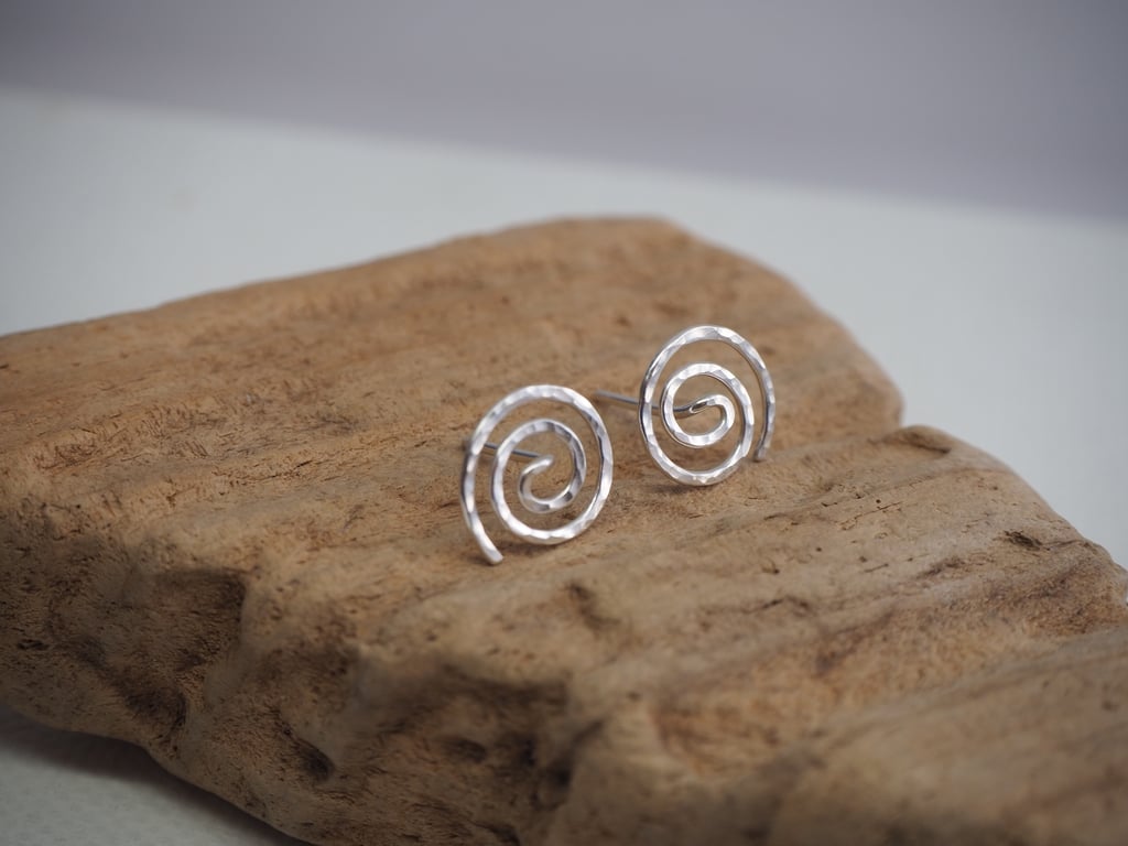 Silver Studs, Sterling silver spiral stud Earrings