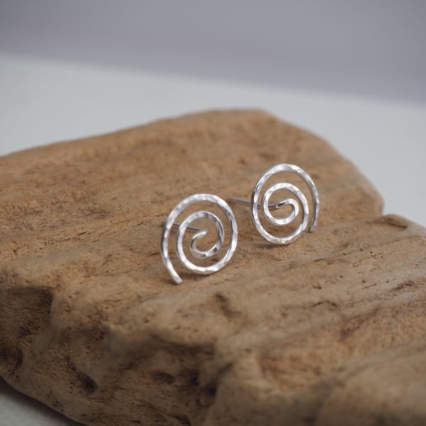 Silver Studs, Sterling silver spiral stud Earrings
