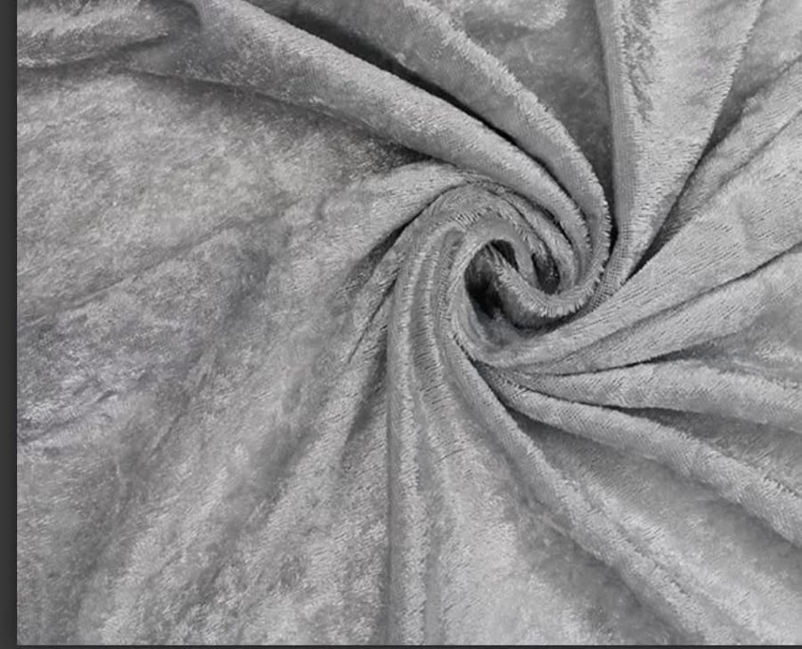 crushed velvet fabric material stretch 1 metre soft silver light grey 