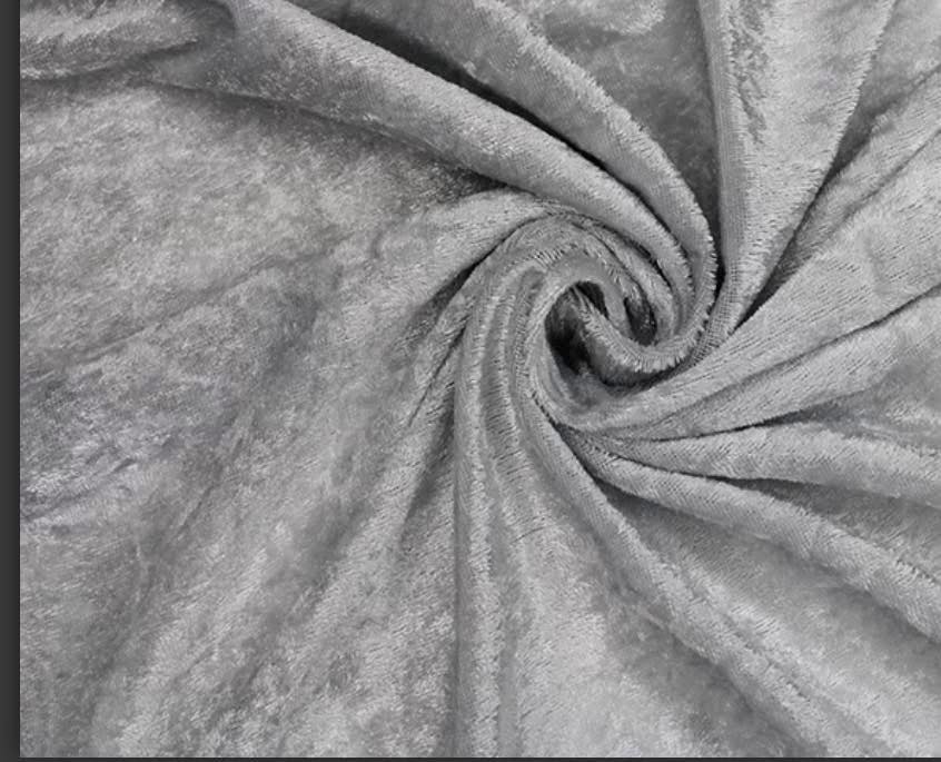 crushed velvet fabric material stretch 1 metre soft silver light grey 