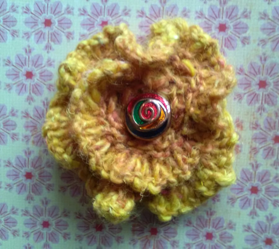 Handknit Swirl Flower Brooch