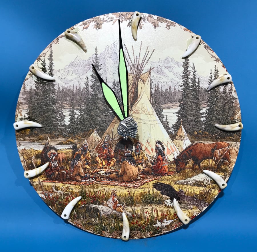 Handmade Native American Inspired Wall Clock with spinning centrepiece