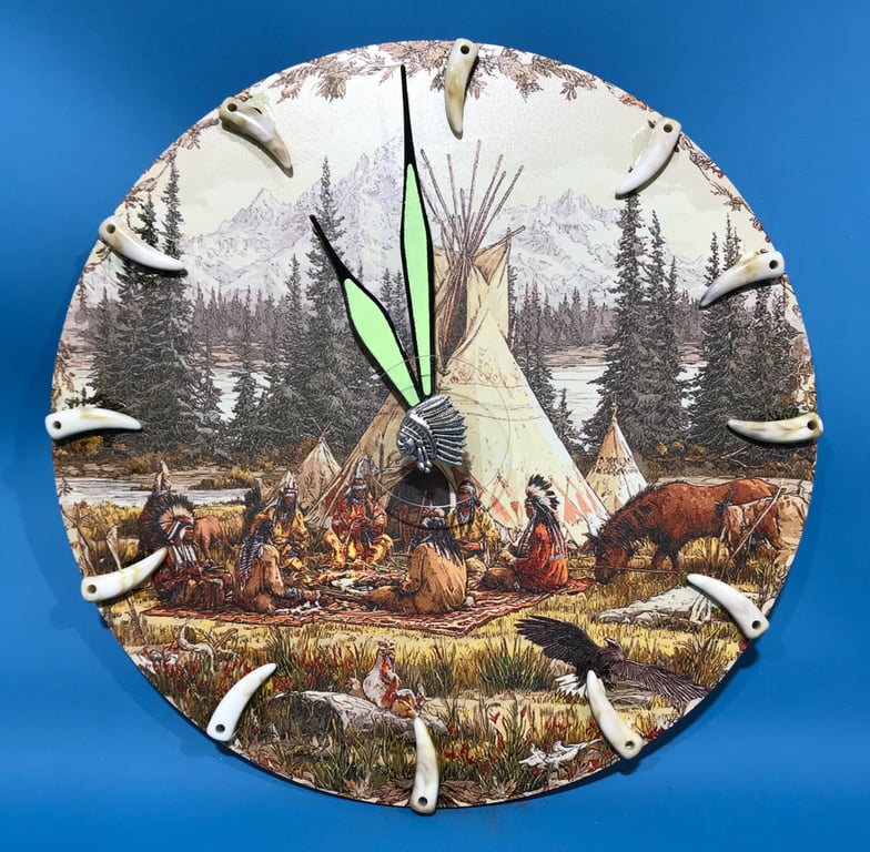 Handmade Native American Inspired Wall Clock with spinning centrepiece