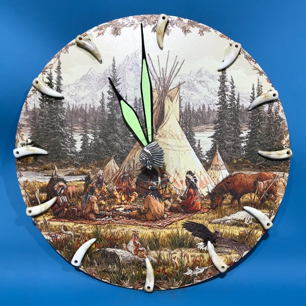 Handmade Native American Inspired Wall Clock with spinning centrepiece