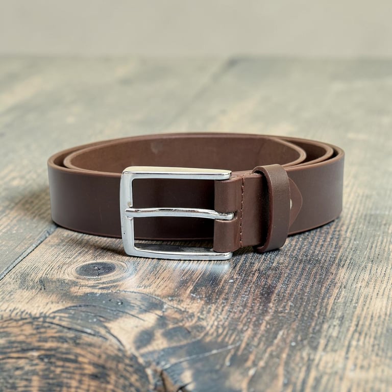 Chocolate brown leather belt with shiny silver buckle 1.4 inch width