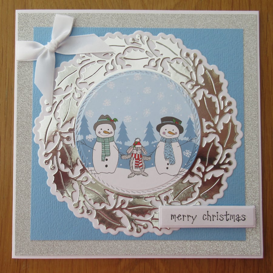 7x7 Luxury Snowman & Rabbit - Christmas Card