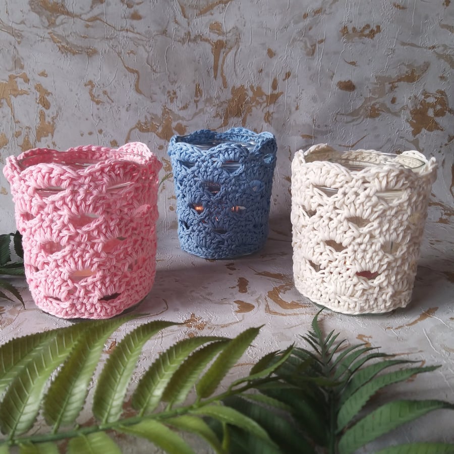 Crochet Jar Cover Tea Light, Vase,  Outdoor Dining Wedding Display