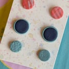 Set of 3 polymer clay stud earrings - in orange, navy and blue