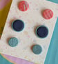 Set of 3 polymer clay stud earrings - in orange, navy and blue