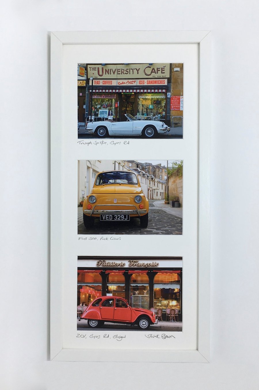 Classic cars around Glasgow collection SIGNED FRAMED PRINT