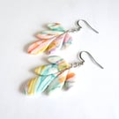 Handmade Multi-Colour Polymer Clay Leaf Earrings with Stainless Steel Hooks