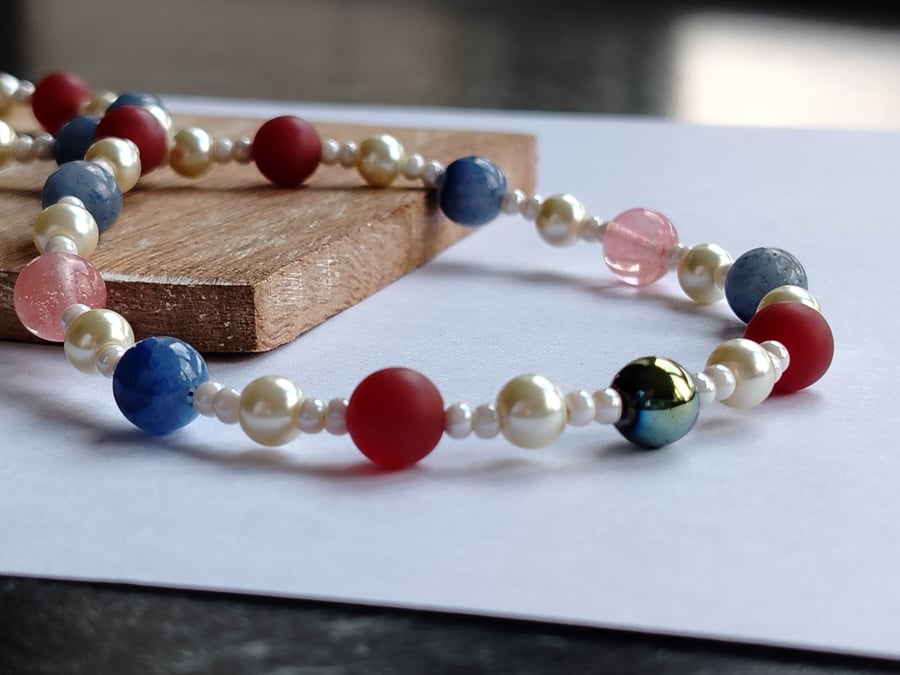 Multi Colour Single Strand Matt Gem Bead Necklace