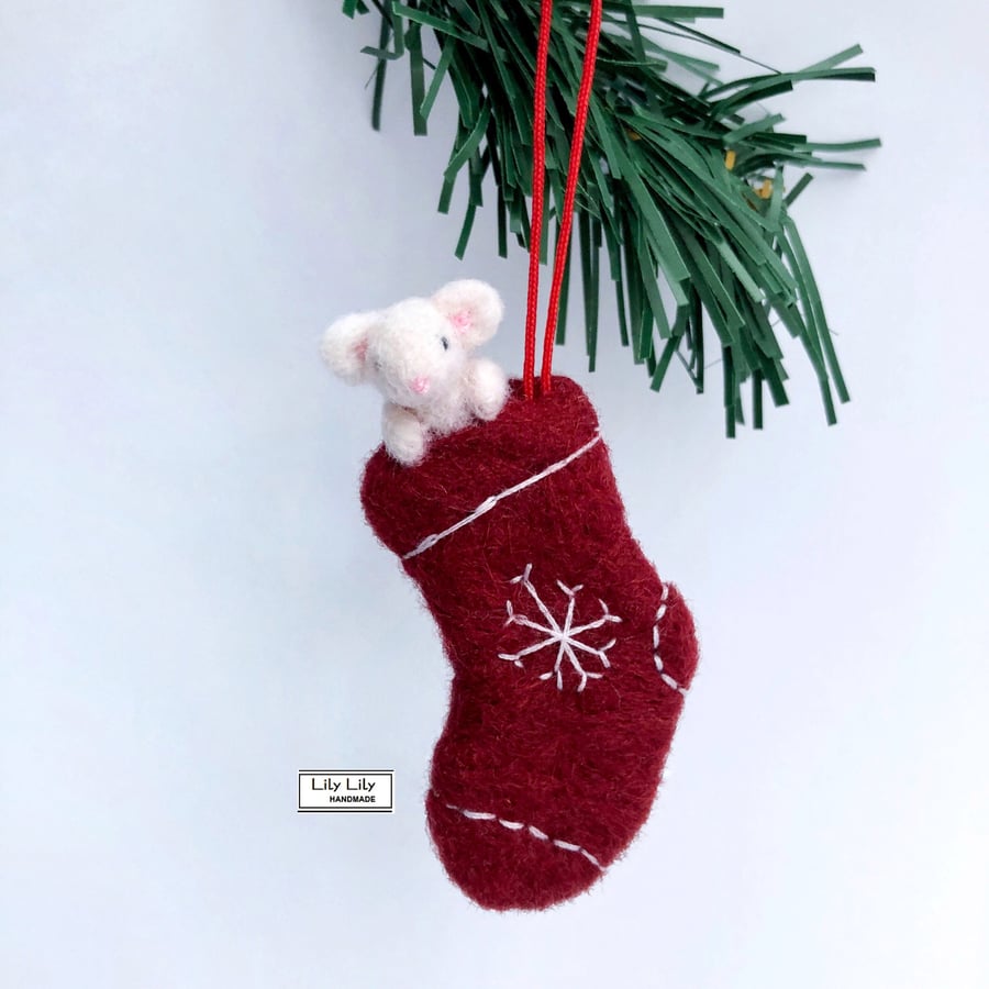 SOLD Mouse in Stocking Christmas Tree Decoration by Lily Lily Handmade