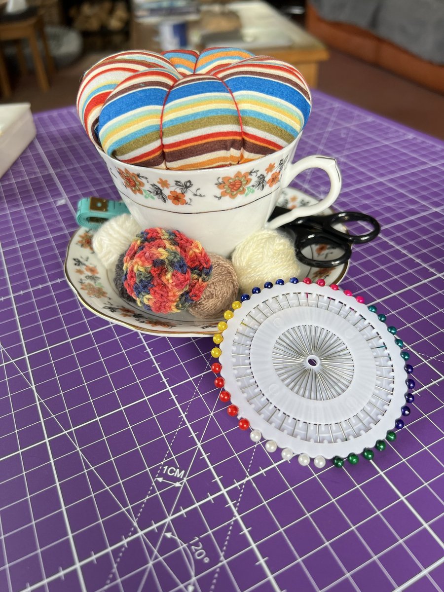 Vintage Teacup Pin Cushion and Sewing Set