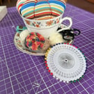 Vintage Teacup Pin Cushion and Sewing Set