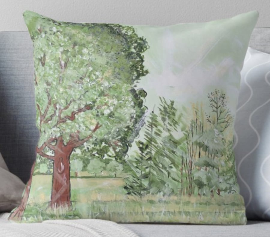 Throw Cushion Featuring The Painting ‘Green And Pleasant Land’