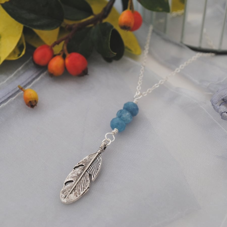 Kyanite & silver leaf long layering necklace