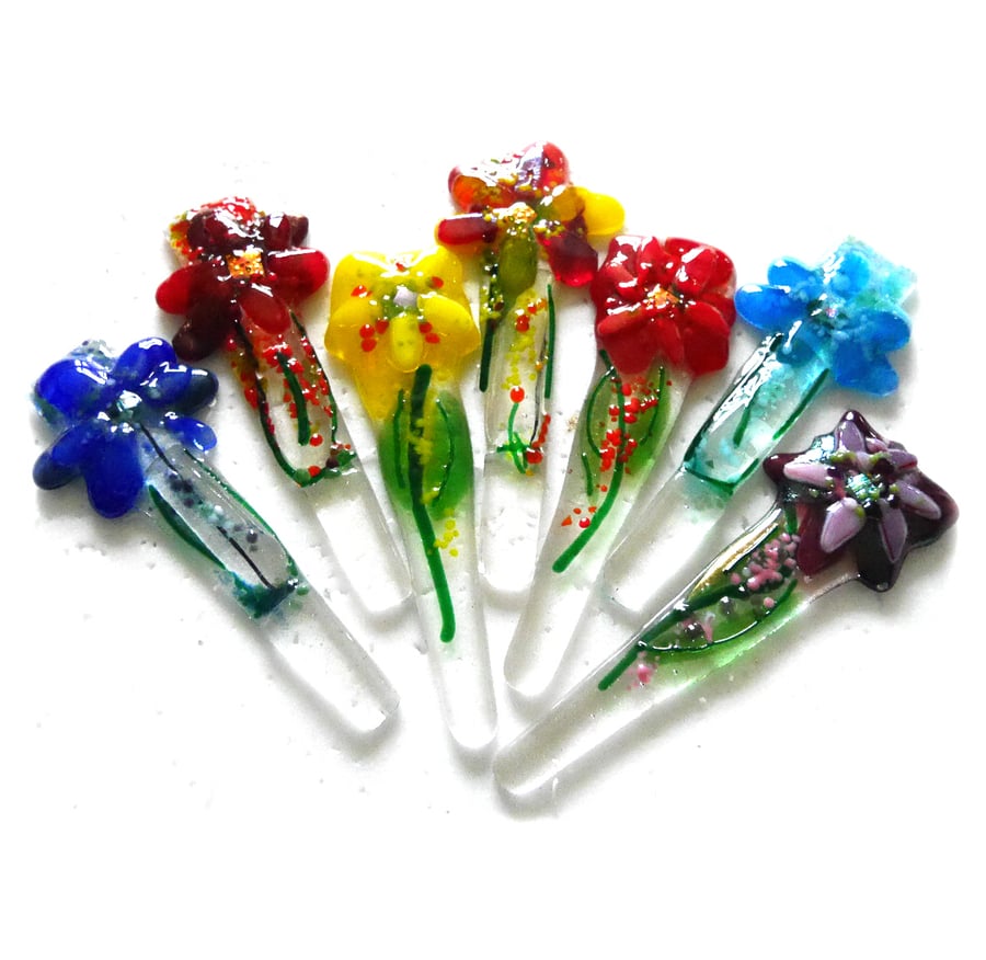 Fused Glass Plant Stake Flower Houseplant or Garden Decoration