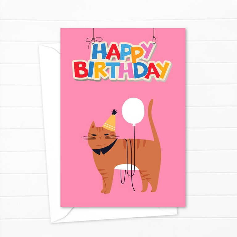 Party Cat Birthday Card: Cat Lover Greeting Card (705)