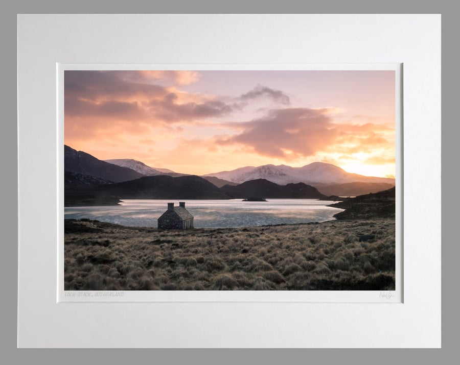 Loch Stack, Sutherland & Old Fishing Bothy, Scotland - A3 (50x40cm) Unframed Sco