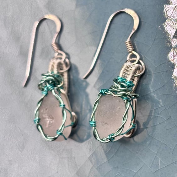 Scottish sea glass Sterling Silver fish hook earrings - Unique gift