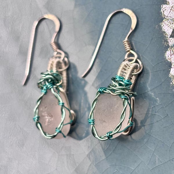 Scottish sea glass Sterling Silver fish hook earrings - Unique gift