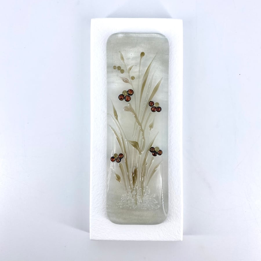 Glass Flower Meadow Picture in Soft Sepia Tones